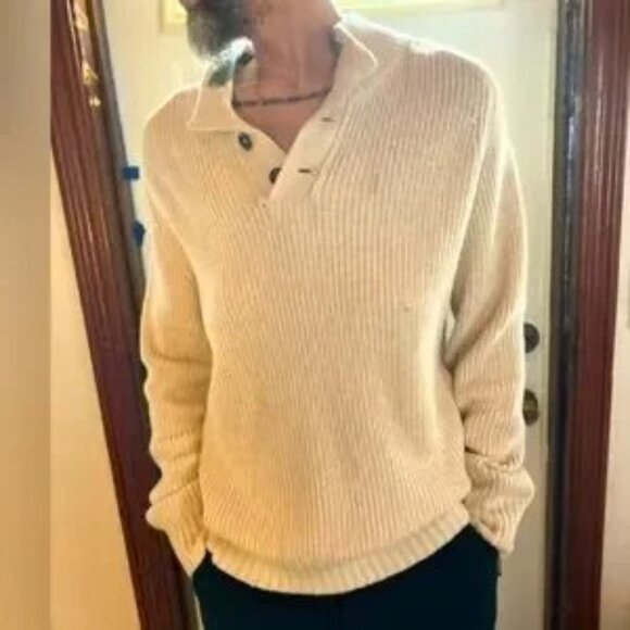 American eagle cable knit beige classic pullover men's sweater thick soft cotton - Picture 6 of 9